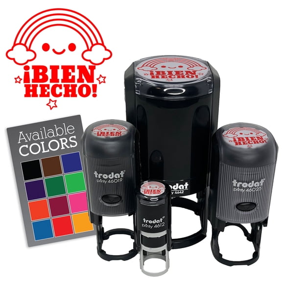 Bien Hecho Rainbow Good Work Spanish Class School Teacher Stamp Self-Inking Rubber Stamp for Stamping Ink Stamper Crafting Planners - 1/2 Inch Mini - Green Ink