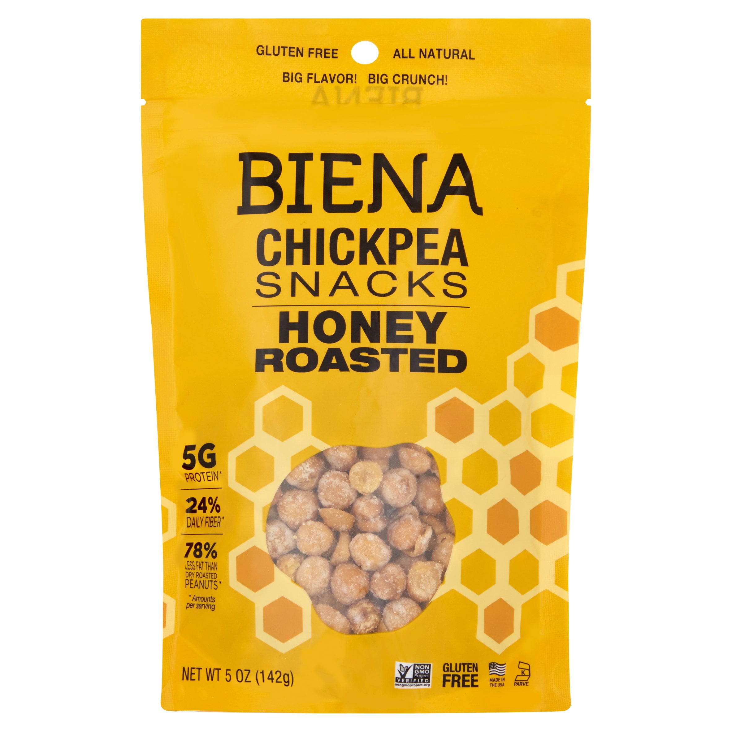 Biena Honey Roasted Chickpea Snacks - 5 Oz Bags (Pack Of 8), Crunchy Protein Snack