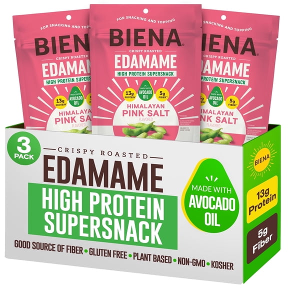 Biena Edamame Bean Chips High Protein Himalayan Pink Salt Gluten-Free 3 Pack 4.75 oz