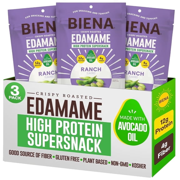Biena Edamame Bean Snacks Ranch High Protein Vegan Gluten-Free 3-Pack 4.75 oz