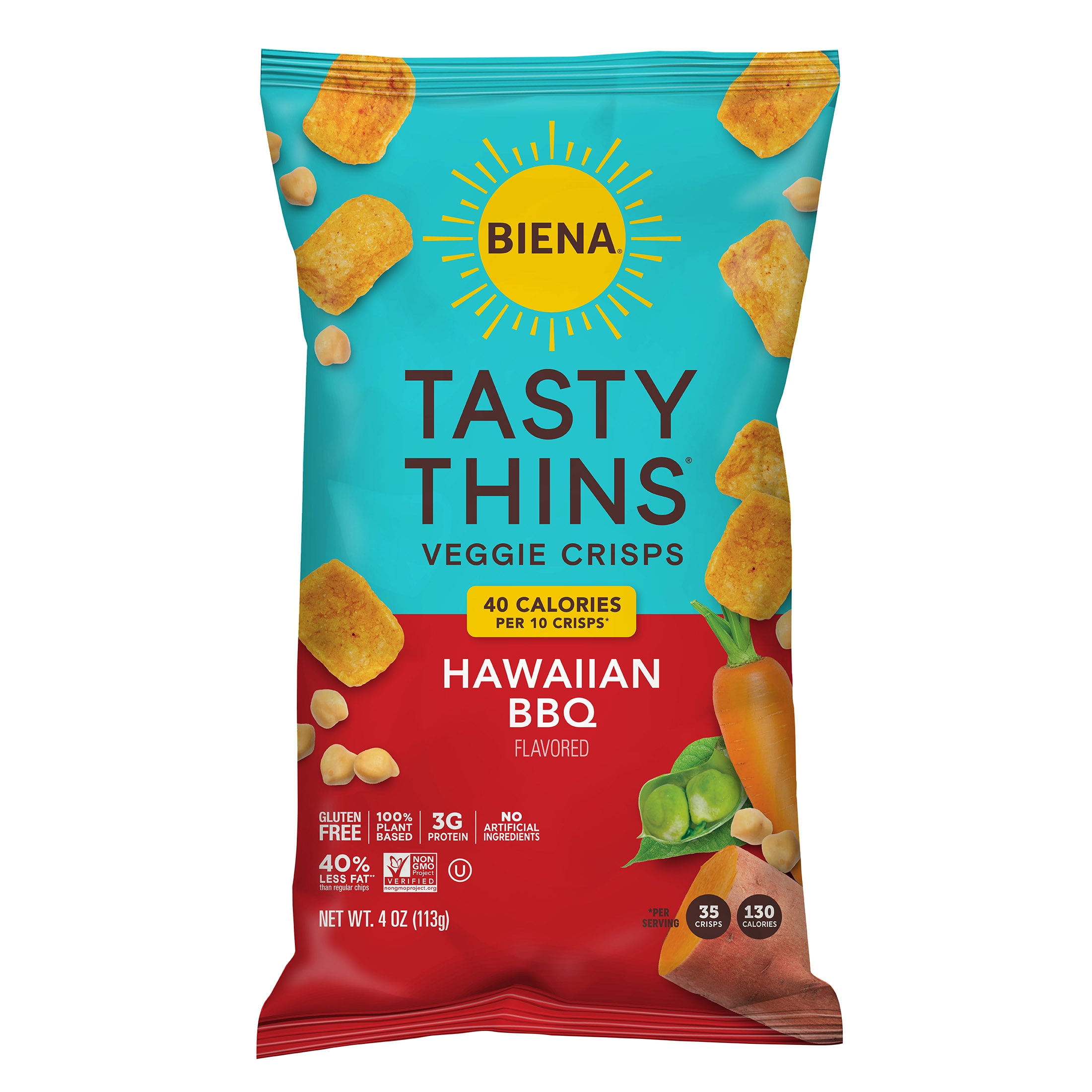 Biena Tasty Thins Snack Crisps, Hawaiian Barbeque Flavor, 4oz