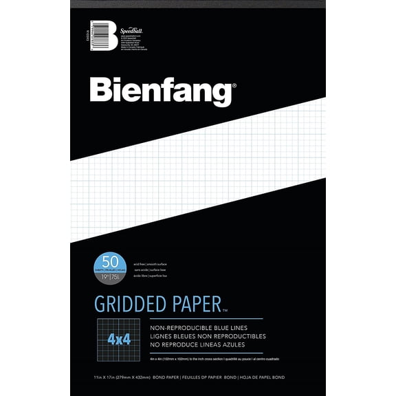 Bienfang Designer Grid Paper, 50 Sheets, 11-Inch by 17-Inch Pad, 4 by 4 Cross Section