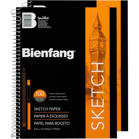 Bienfang Sketch Pad 8.5x11 Inch, (2-Pack) 100 Sheets of 60lb 90gsm Art Paper, Spiral Bound Sketch Book Drawing Notebook