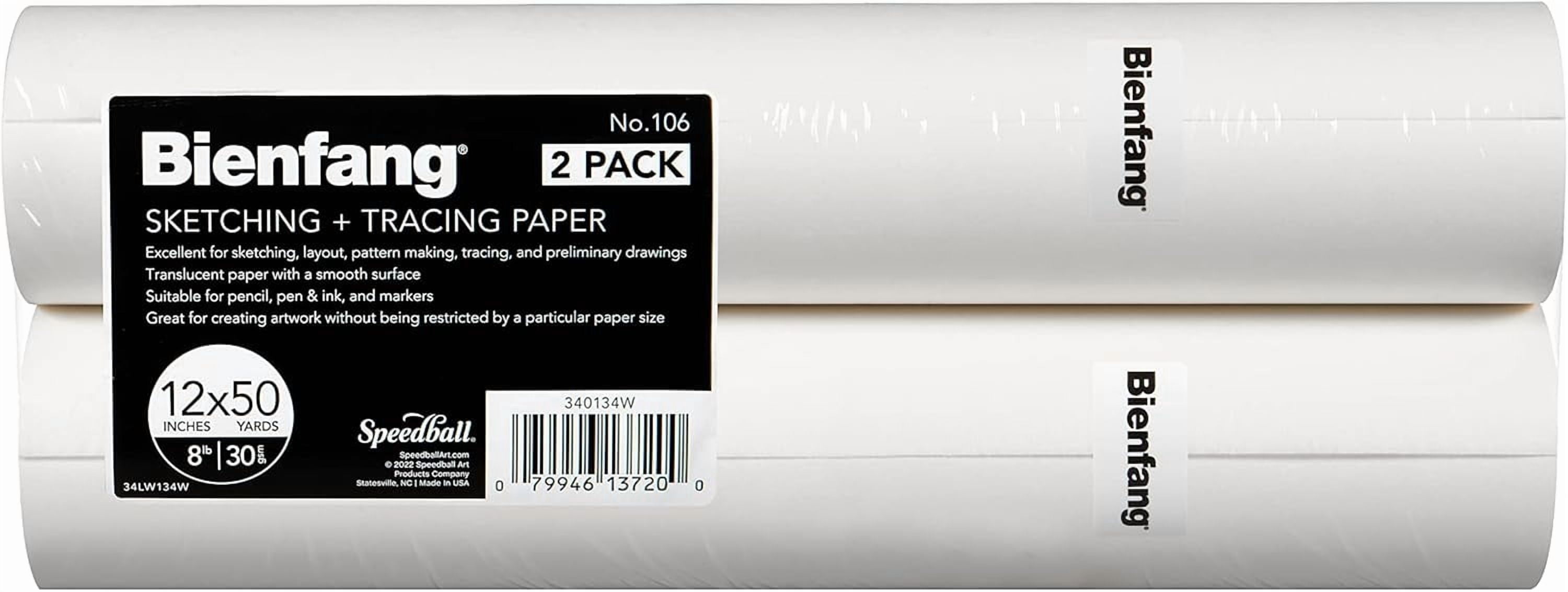 Bienfang Sketching & Tracing Paper Roll, White, 12 Inches x 50 Yards (2-Pack) - for Drawing, Trace, Sketch, Sewing Pattern
