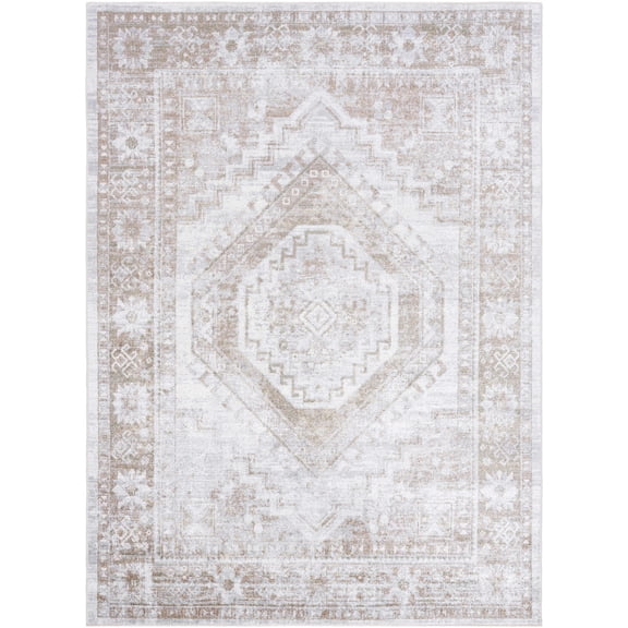BoutiqueRugs Bienne Distressed Abstract Washable Area Area Rug - Machine Washable - Beige, Tan - 9'2" x 12'4"