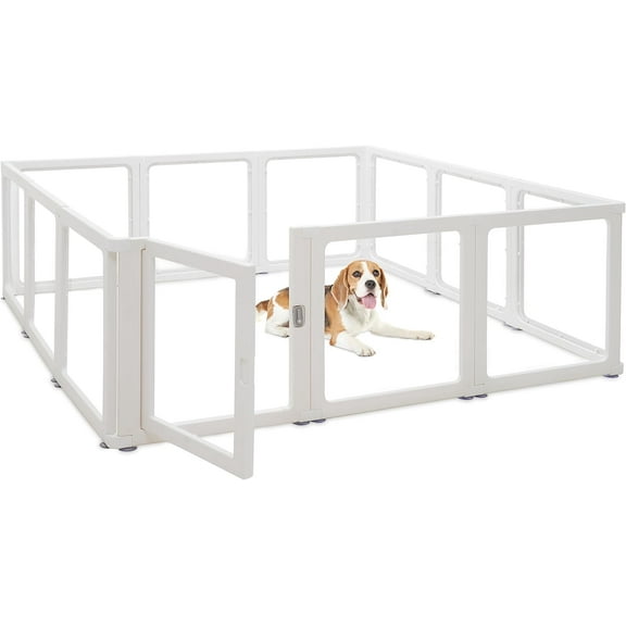 Bienven Clear Acrylic Dog Playpen,Pet Playpen with Door,Safe and Secure Pet Fence,Easy to Assemble and Remove for Dogs,Cats,Rabbits,Pigs,12-Panel,24" Height