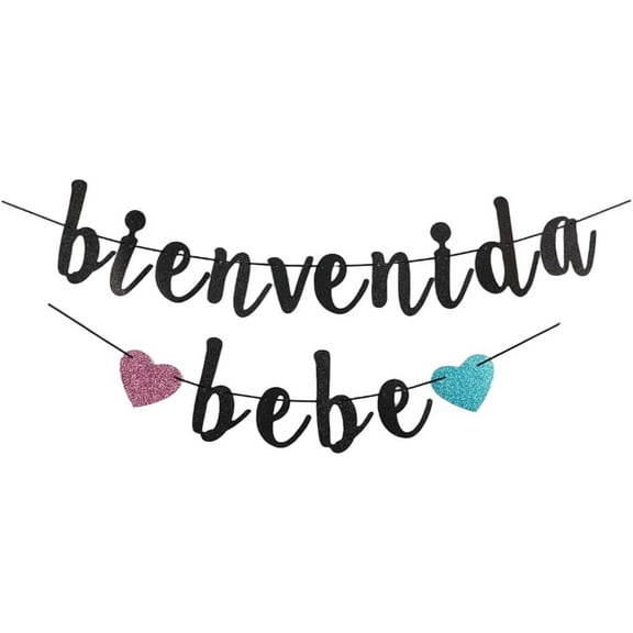 Bienvenida Bebe Banner, Black Spanish Welcome Baby Banner, Mexican Baby Shower/Gender Reveal Party Bunting Decorations