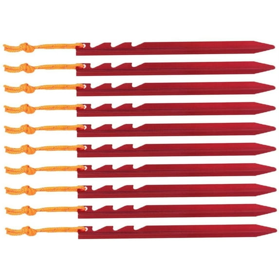 Bienvenido Ultra-Lightweight Triangular Nails w/ Reflective Cord, Durable 3-Rib Metal Stakes for Camping & Hiking Aluminum Tent Stakes, 10-Pack