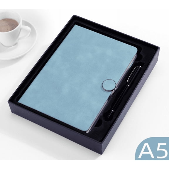 Bienvenido Notebook A5 Leather Notebook Journal/Refillable Loose Leaf Business Notebook/tepad,260 Thick Pages,Gift Box(Blue),cyan,,