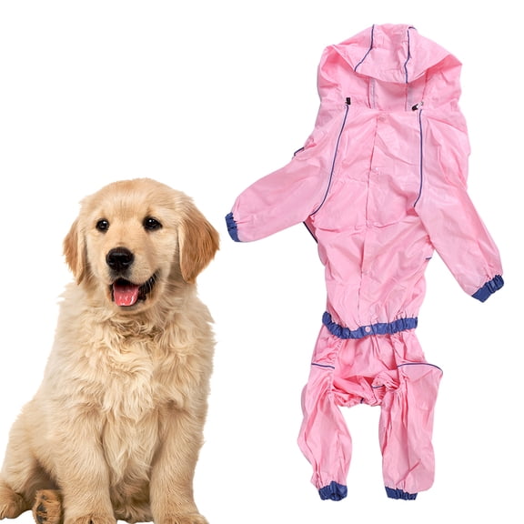 Bienvenido PU Pink Pet Four Feet Waterproof Rainproof Hooded Raincoat Coat Jacket Clothes for Dogs Cats