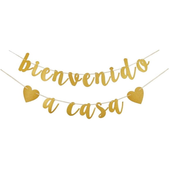 Bienvenido a Casa Banner, Spanish Welcome Home Party Sign, Gold Homecoming Party Bunting Supplies Decorations
