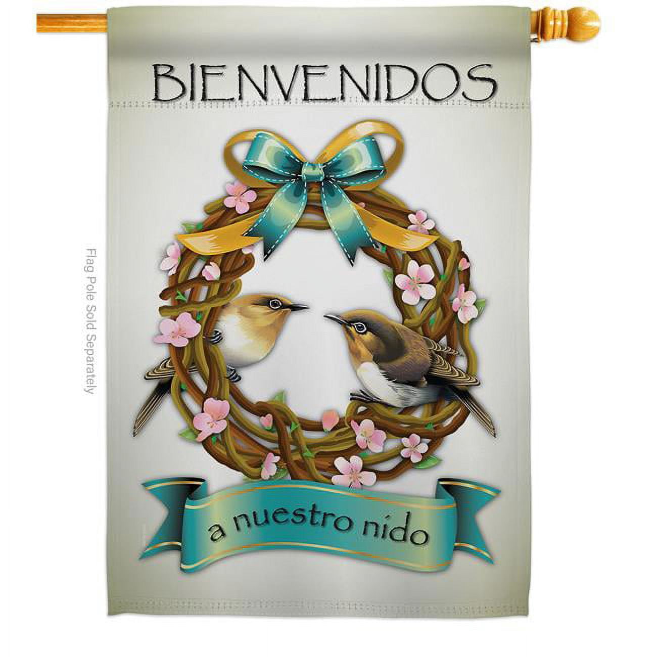 Bienvenidos a Nuestro Nido Animals Bird 28 x 40 in. Double-Sided Decorative Vertical House Flags for Decoration Banner Garden Yard Gift