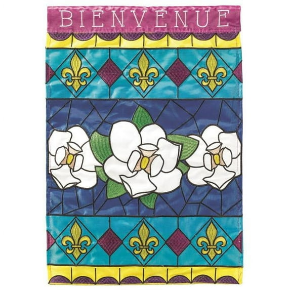Bienvenue Magnolia Stainglass Flag Garden Flag