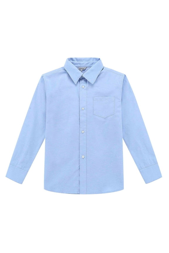 Big Boy's School Uniform Long Sleeve Button Down Cotton Shirt Blue 7