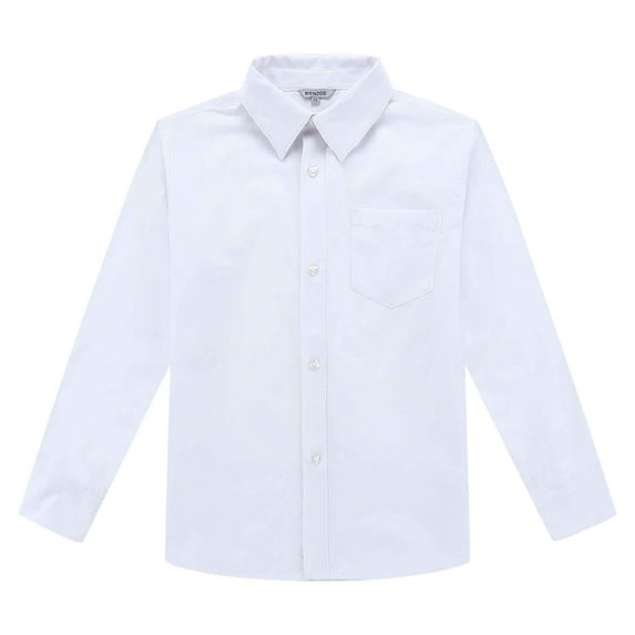 Bienzoe Big Boy's School Uniform Long Sleeve Button Down Cotton Shirt White 14