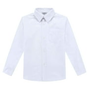 BIENZOE Big Boy's School Uniform Long Sleeve Button Down Cotton Shirt White 8
