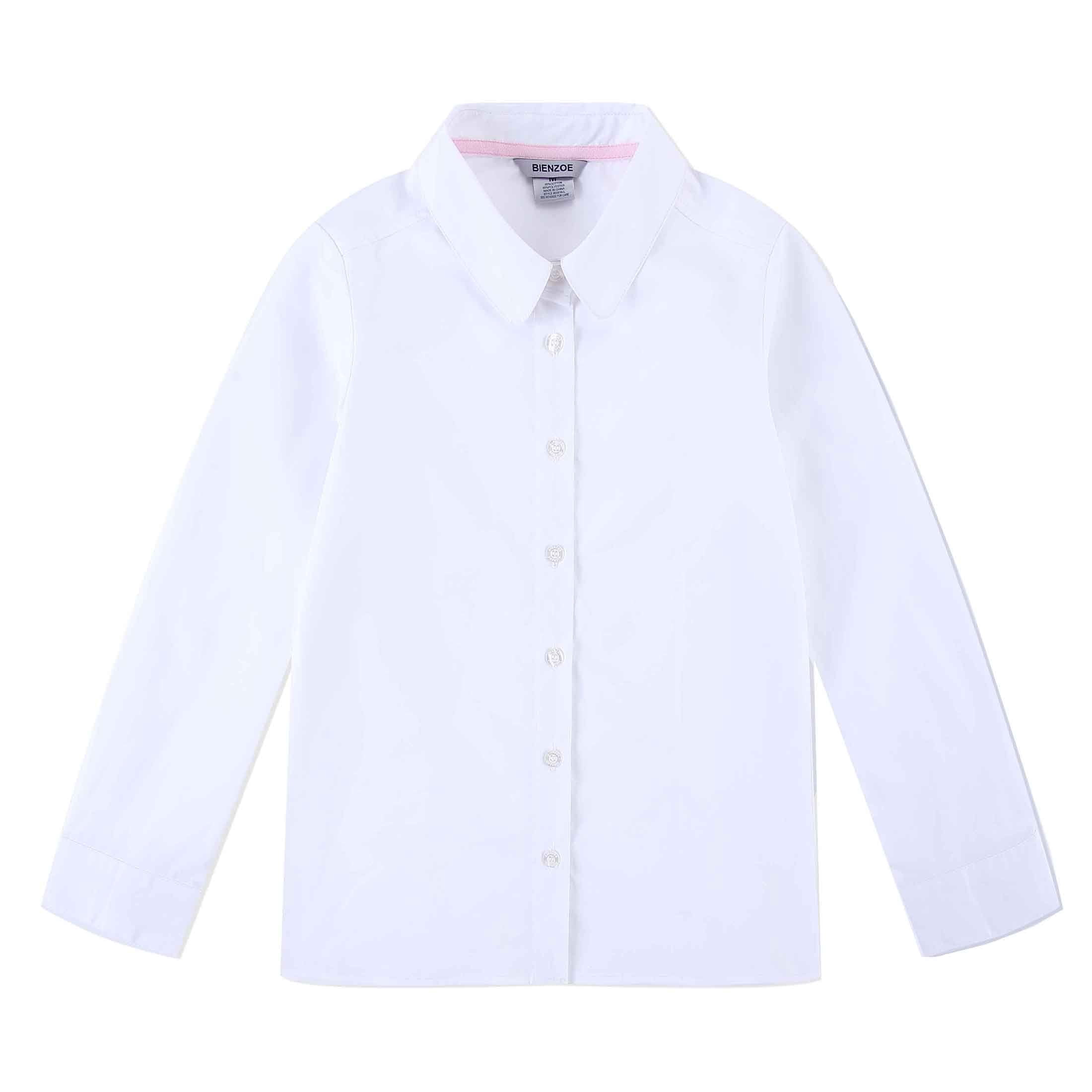 Big Girl's School Uniforms Cotton Long Puff Sleeve Blouse White L