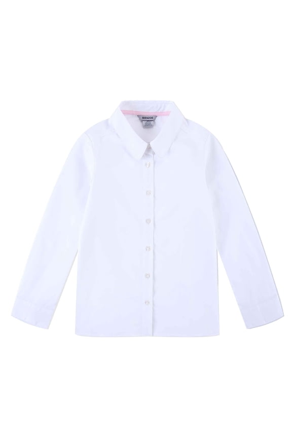 Big Girl's School Uniforms Cotton Long Puff Sleeve Blouse White M