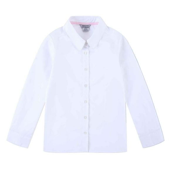 Bienzoe Big Girl's School Uniforms Cotton Long Puff Sleeve Blouse White S