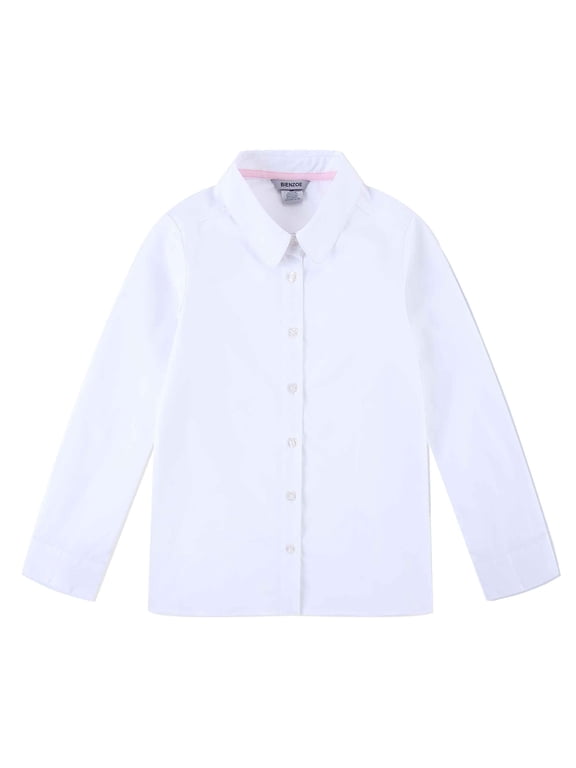 Big Girl's School Uniforms Cotton Long Puff Sleeve Blouse White XL