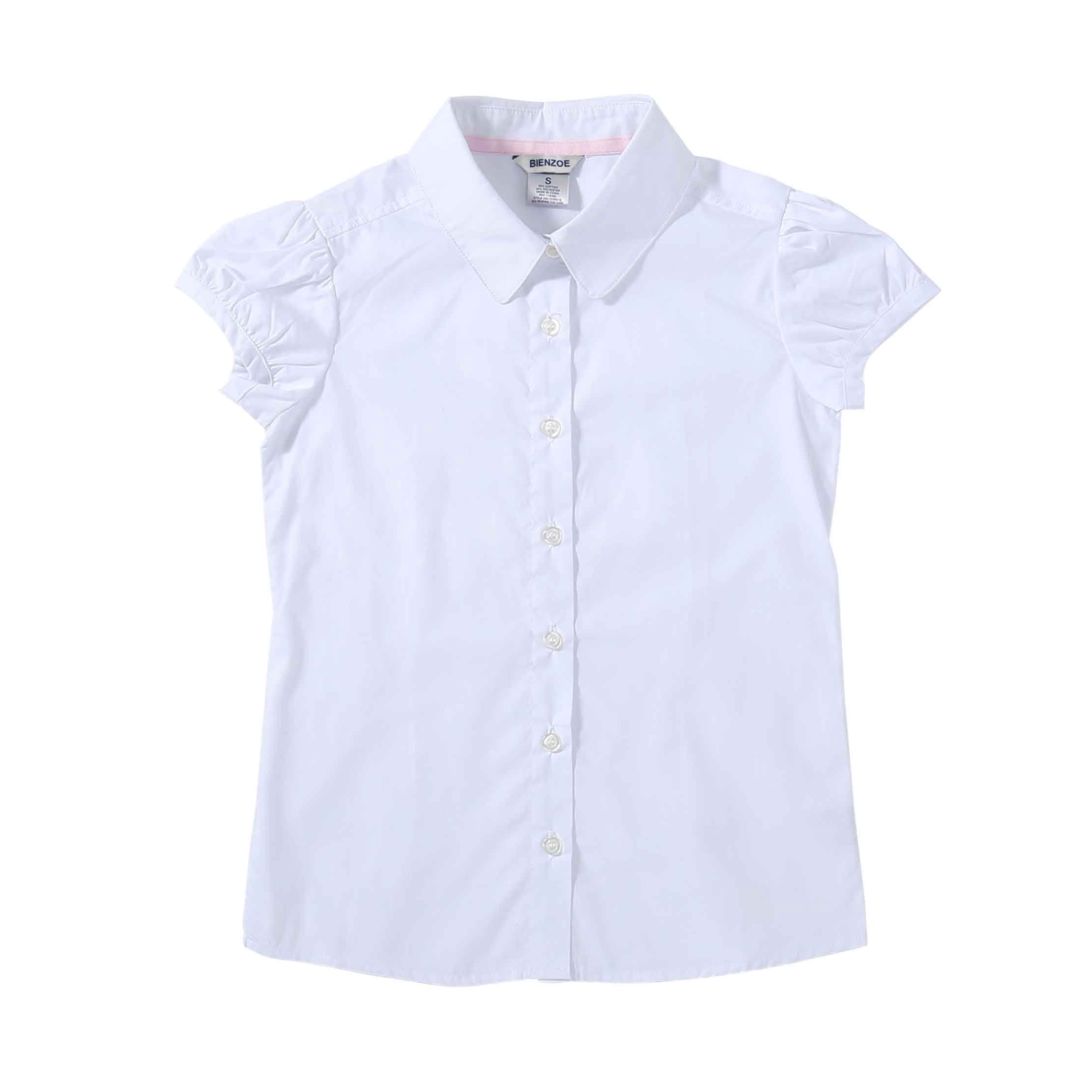 Big Girl's Short Puff Sleeve School Uniforms Cotton Blouse White S