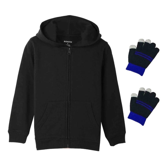 Bienzoe Boy's Anti-Pilling Soft Fleece Zipper School Uniform Hoodie Black 7