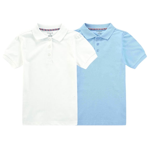 Bienzoe Boy's Breathable Short Sleeve Polo 2pcs Pack Blue/White 7/8