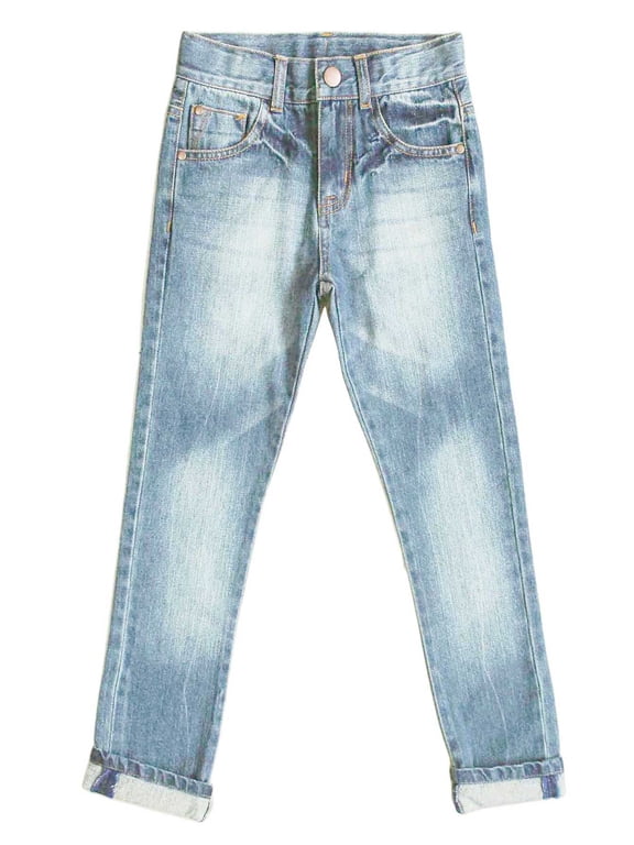 Boy's Cotton Adjustable Waist Slim Denim Pants Blue Jeans 6