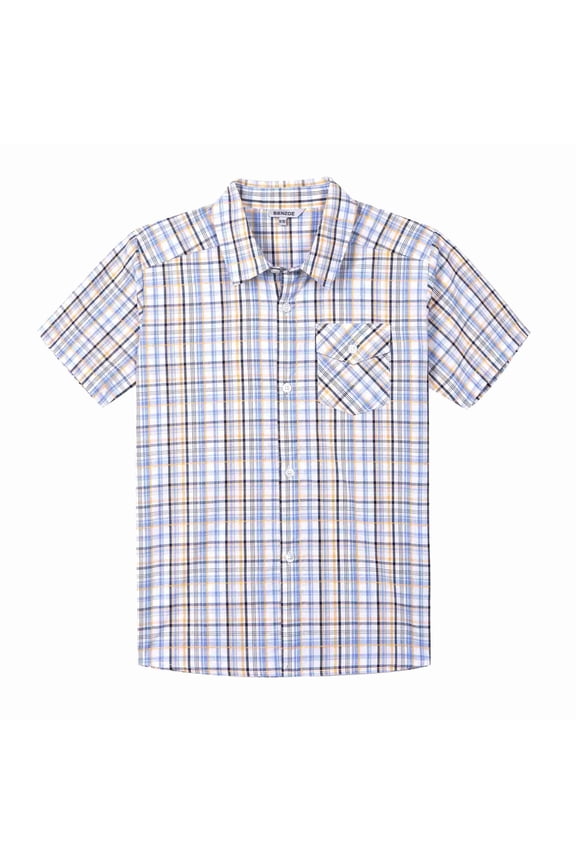 Boy's Cotton Plaid Button Down Short Sleeve Shirt Yellow/Blue 9/10