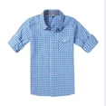 thumbnail image 1 of Bienzoe Boy's Cotton Plaid Roll Up Button Down Sports Shirts Blue/Azure 11/12, 1 of 9