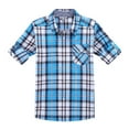 thumbnail image 1 of Bienzoe Boy's Cotton Plaid Roll Up Button Down Sports Shirts Navy/Blue 13/14, 1 of 9