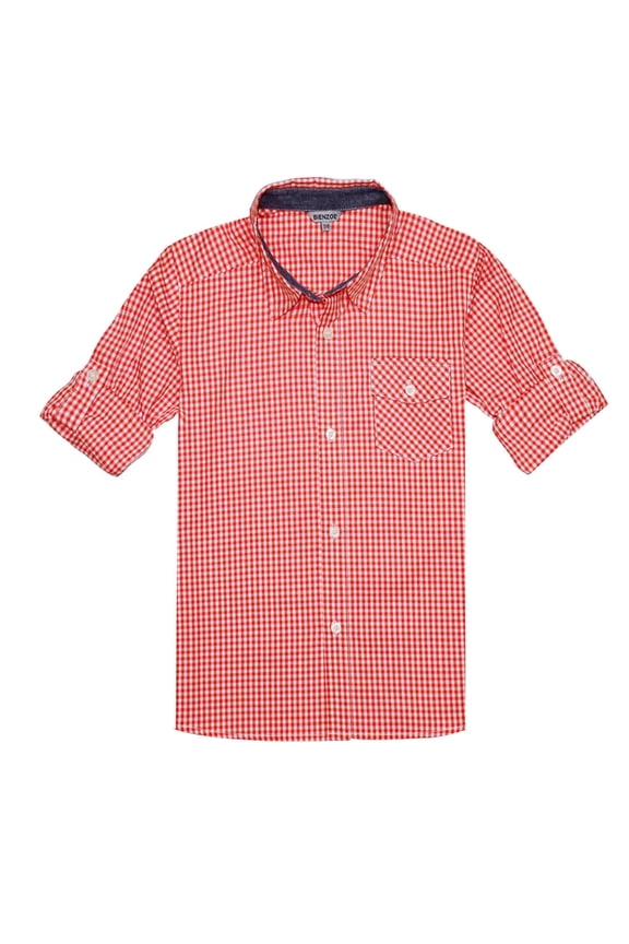 Boy's Cotton Plaid Roll Up Button Down Sports Shirts Orange/White 11/12