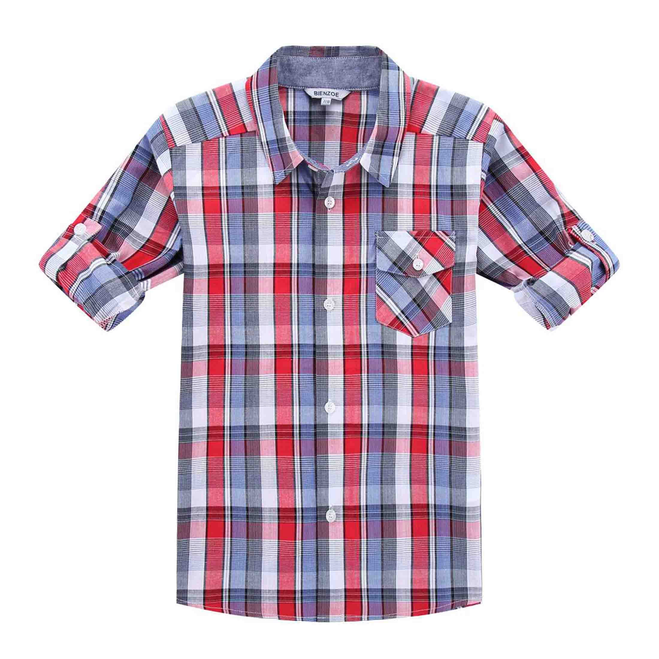 Camicia A Rullo Bienzoe Per Ragazzi - Cotone Morbido, Design Pieghevole Maniche Lunghe/corte, Et&agrave; 4-13 Anni