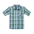 thumbnail image 1 of Bienzoe Boy's Cotton Plaid Roll Up Sleeve Casual Shirts Green/Navy 3/4, 1 of 9