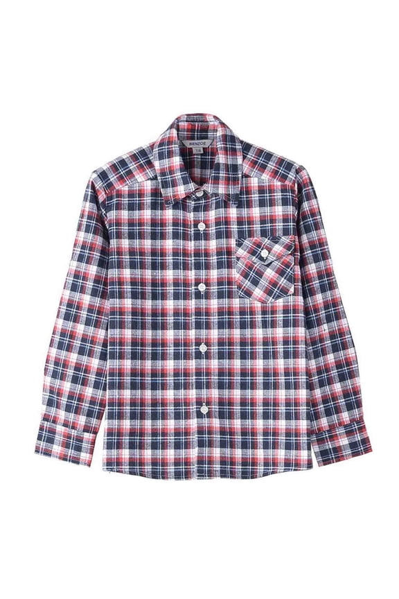 Boy's Flannel Button Down Long Sleeve Plaid Shirt Red 3/4