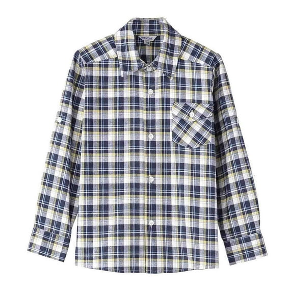 Bienzoe Boy's Flannel Button Down Long Sleeve Plaid Shirt Yellow 5/6