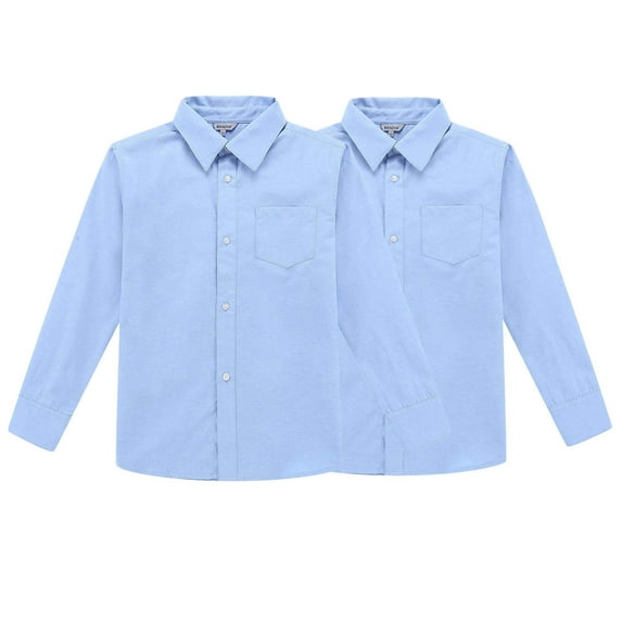 Bienzoe Boy's School Uniform Long Sleeve Shirt Blue 5