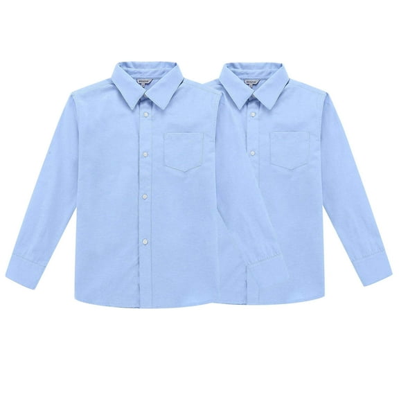 Bienzoe Boy's School Uniform Long Sleeve Shirt Blue 7