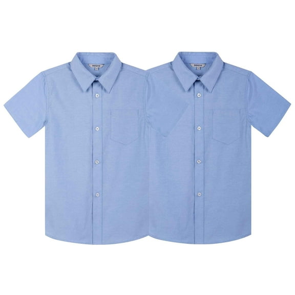 Bienzoe Boy's School Uniform Short Sleeve Oxford Shirt 2Pcs Pack Blue 6