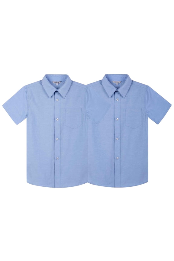 Boy's School Uniform Short Sleeve Oxford Shirt 2Pcs Pack Blue 7