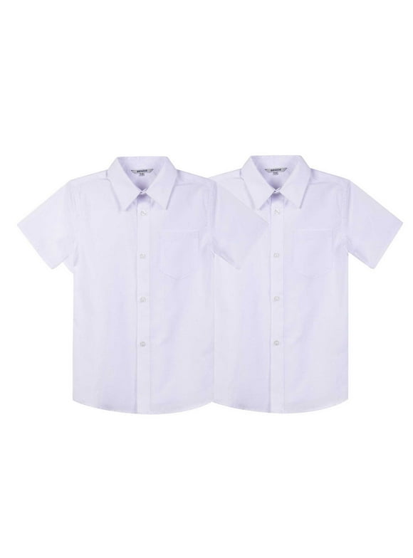 Bienzoe Boy's School Uniform Short Sleeve Oxford Shirt 2Pcs Pack White 14
