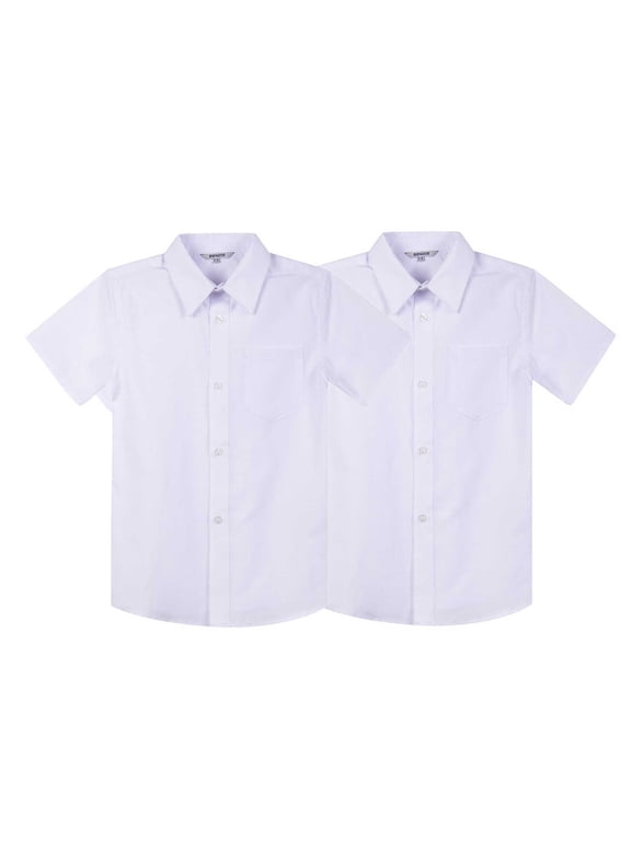 Boy's School Uniform Short Sleeve Oxford Shirt 2Pcs Pack White 16