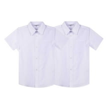 Bienzoe Boy's School Uniform Short Sleeve Oxford Shirt 2Pcs Pack White 6X