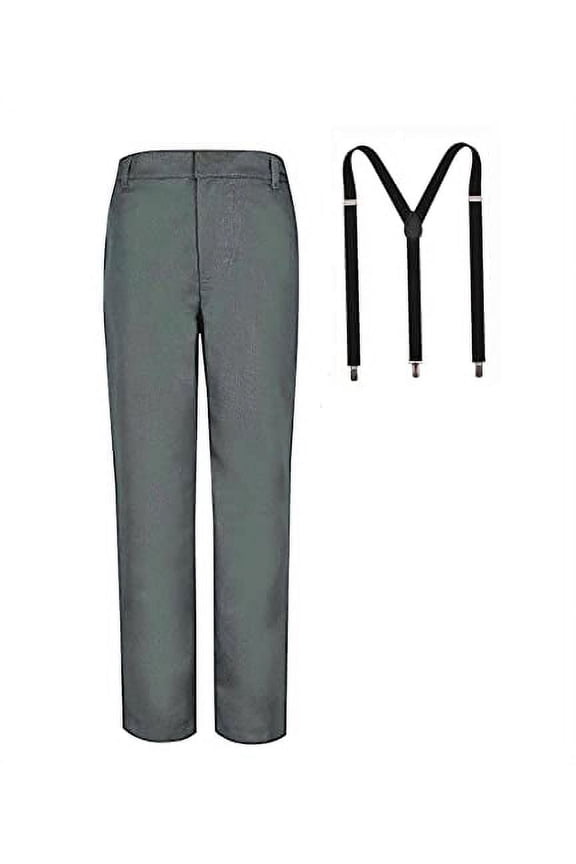Boy's School Uniforms Adjustable Waist Pants Suspender Pack Charcoal 4