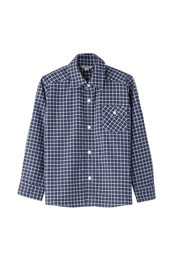 Boy's Warm Flannel Button Down Long Sleeve Plaid Shirt Navy Size 13/14