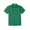 thumbnail image 1 of Bienzoe Boys Button Up Shirt: Short Sleeve Kids Dress Collared Shirts Two Pockets Darkgreen 6, 1 of 9