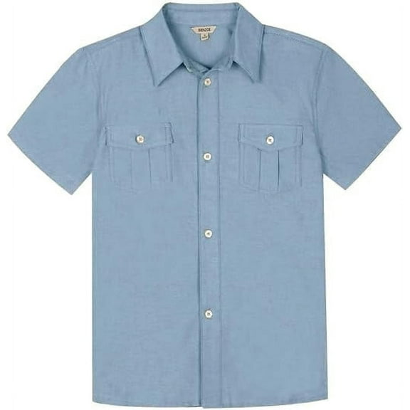Bienzoe Boys Button Up Shirt: Short Sleeve Kids Dress Collared Shirts Two Pockets Denimblue 7