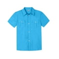 thumbnail image 1 of Bienzoe Boys Button Up Shirt: Short Sleeve Kids Dress Collared Shirts Two Pockets Oceanblue 7, 1 of 9