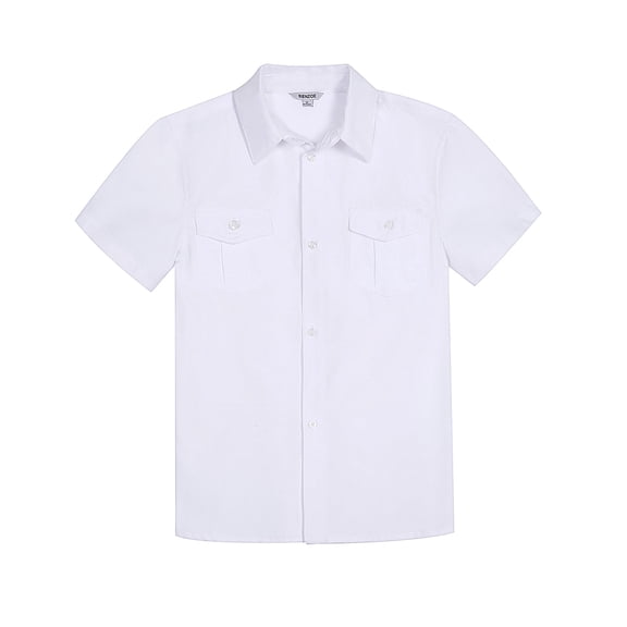 Bienzoe Boys Button Up Shirt: Short Sleeve Kids Dress Collared Shirts Two Pockets White 6