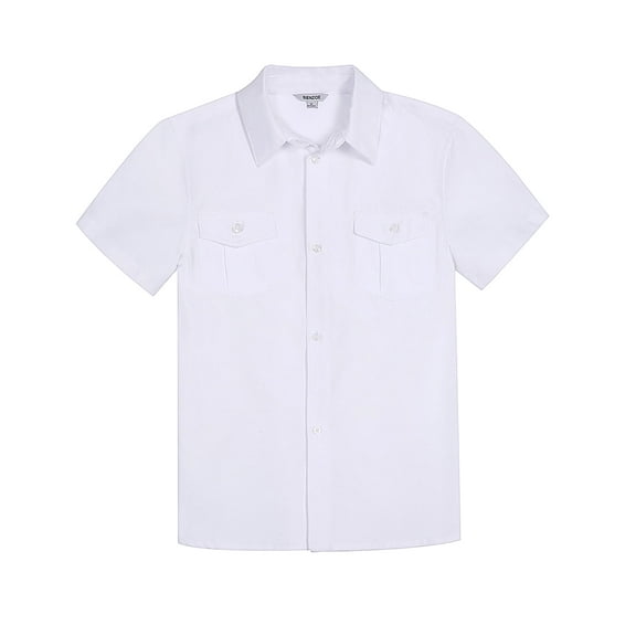 Bienzoe Boys Button Up Shirt: Short Sleeve Kids Dress Collared Shirts Two Pockets White 6